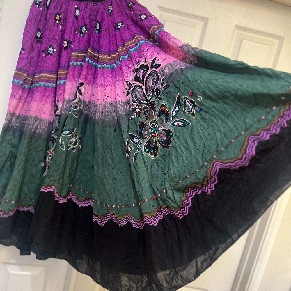 Tie dye sequins stretch waist long skirt boho hippie lightweight sz M summer - Picture 7 of 13